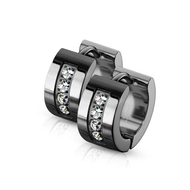 Surgical Steel 20 Gauge Paved CZ Hinged Clicker Huggie Hoops - Pair - photo 3
