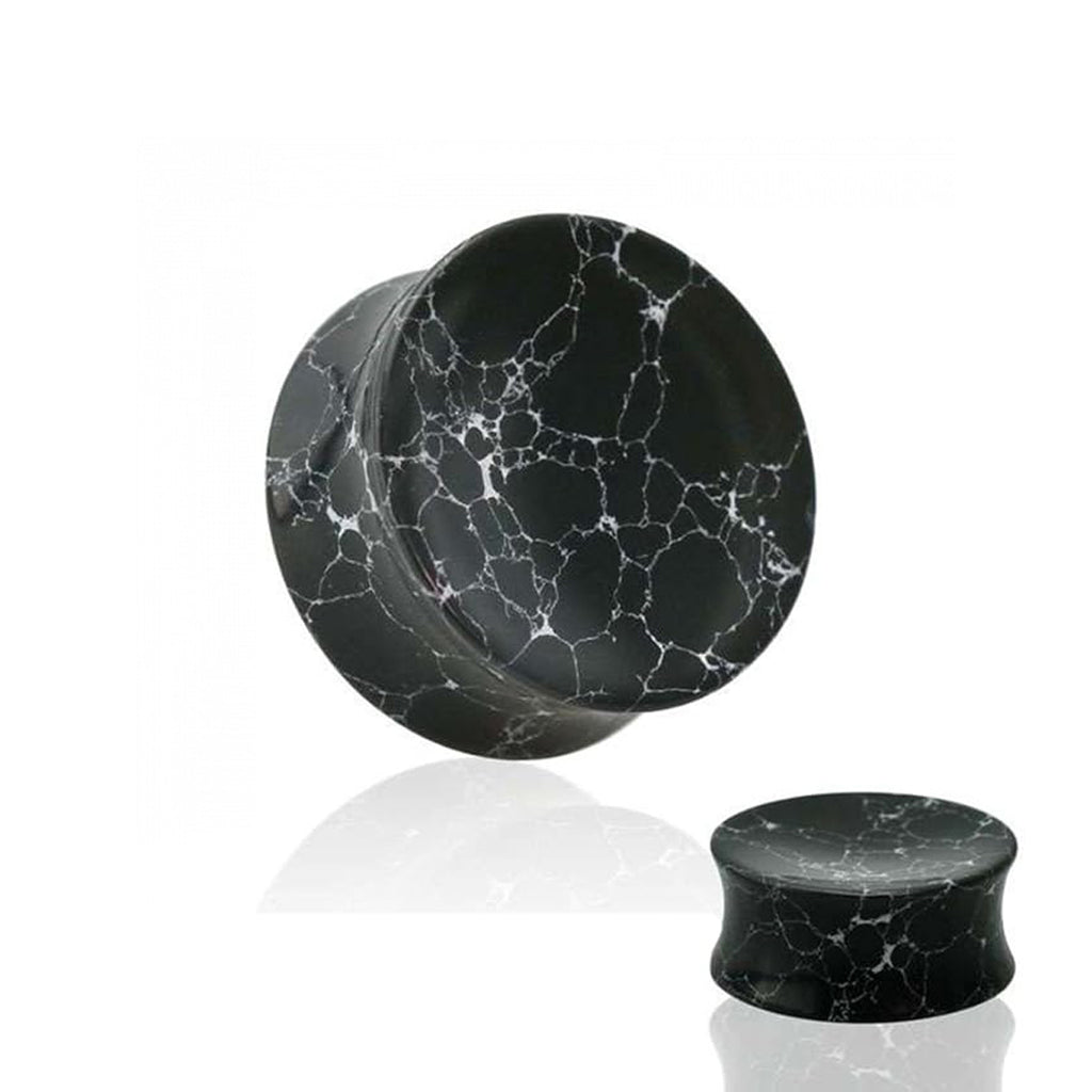 Black Howlite Stone Double Flared Plug Ear 4 to 1-1/2" Gauge - Pair - Kruelty