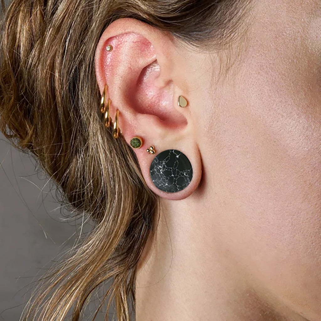 Black Howlite Stone Double Flared Plug Ear 4 to 1-1/2" Gauge - Pair - Kruelty - Photo 2