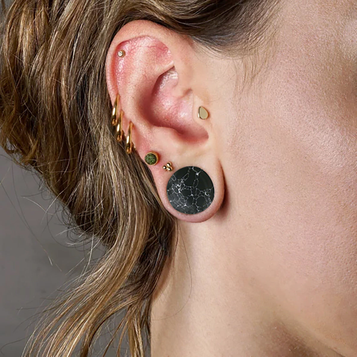 Black Howlite Stone Double Flared Plug Ear 4 to 1-1/2" Gauge - Pair - Kruelty - Photo 2
