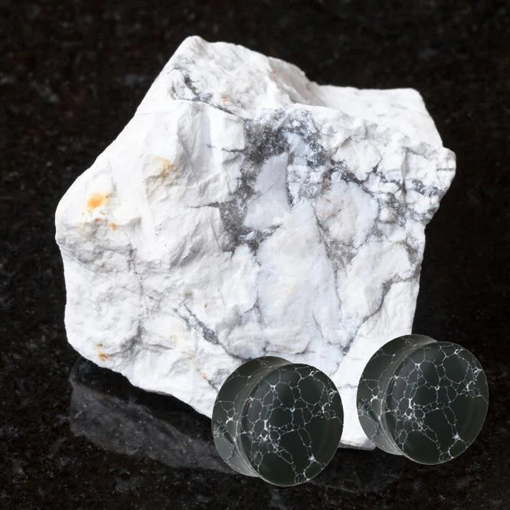 Black Howlite Stone Double Flared Plug Ear 4 to 1-1/2" Gauge - Pair - Kruelty - Photo 5