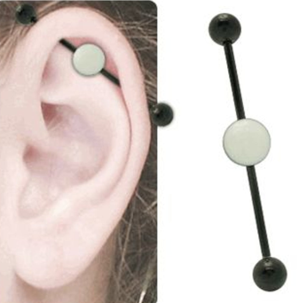Black Surgical Steel 14 Gauge Industrial Barbell with White Opal Moon - photo 2