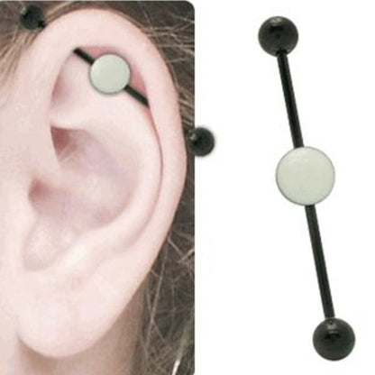Black Surgical Steel 14 Gauge Industrial Barbell with White Opal Moon - photo 2