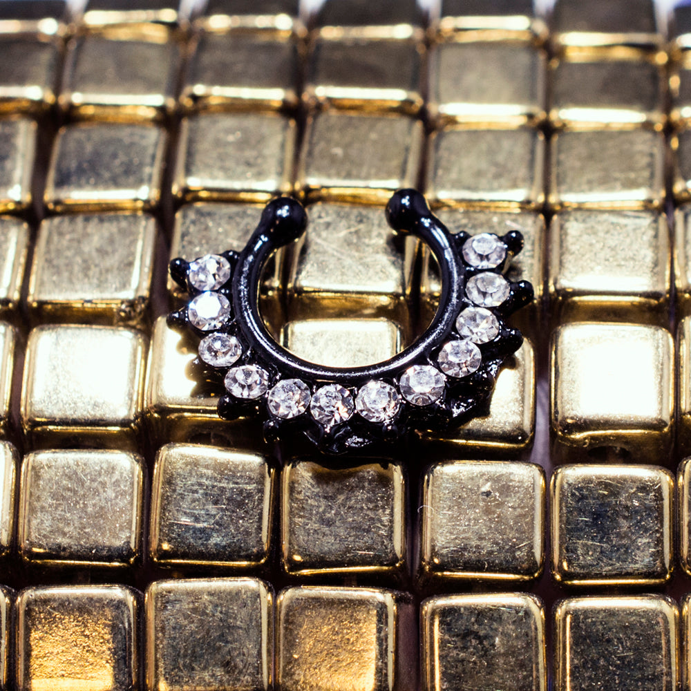 Black Ion Plated Surgical Steel Faux Septum Ring with CZ Gems - photo 3