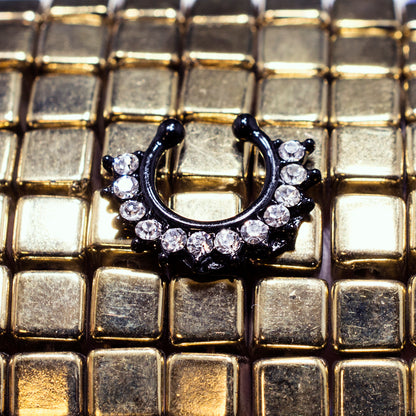 Black Ion Plated Surgical Steel Faux Septum Ring with CZ Gems - photo 3