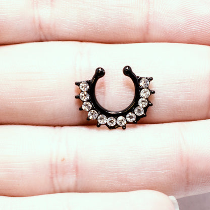 Black Ion Plated Surgical Steel Faux Septum Ring with CZ Gems - photo 4