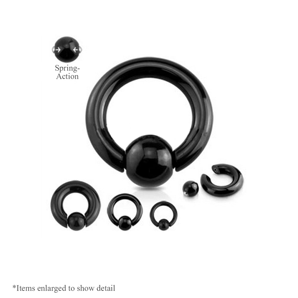Black IP Surgical Steel Spring Action Captive Bead Ring