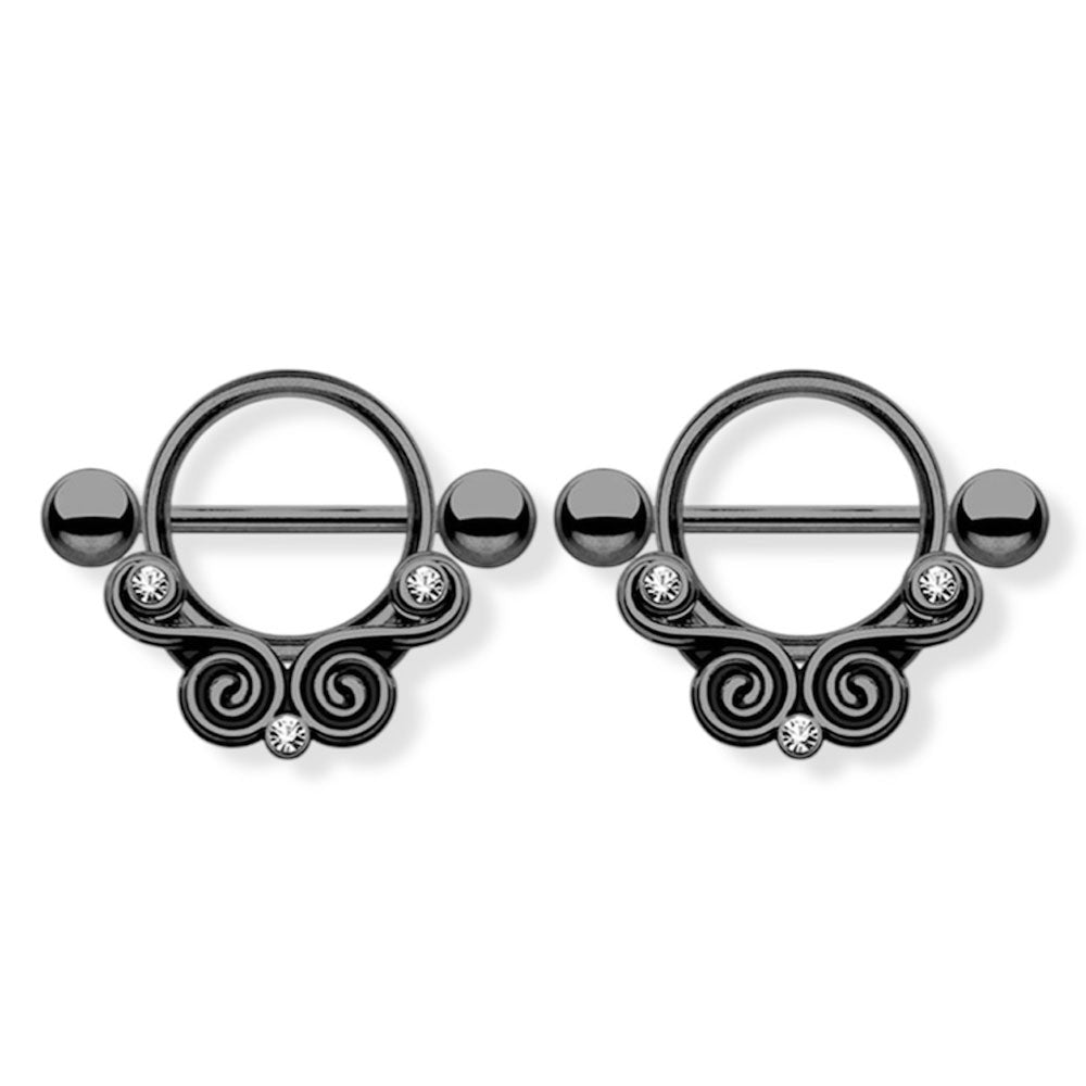 Surgical Steel 14 Gauge Nipple Shield with Tribal Lace Swirl CZ - Pair - photo 4