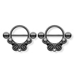 Surgical Steel 14 Gauge Nipple Shield with Tribal Lace Swirl CZ - Pair - photo 4
