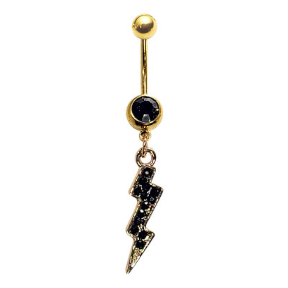 Gold Surgical Steel 14 Gauge Belly Ring Lightning Bolt Dangle - Pair - photo 5