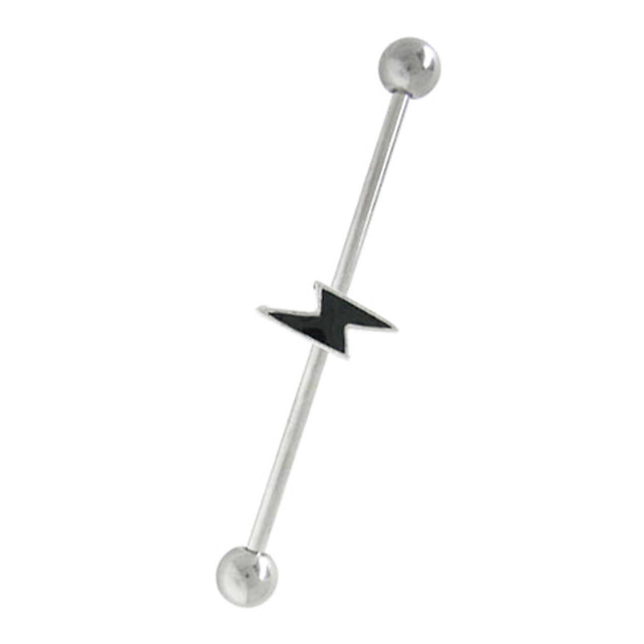 Surgical Steel Industrial Barbell 14 Gauge 38 MM Black Lightning Bolt