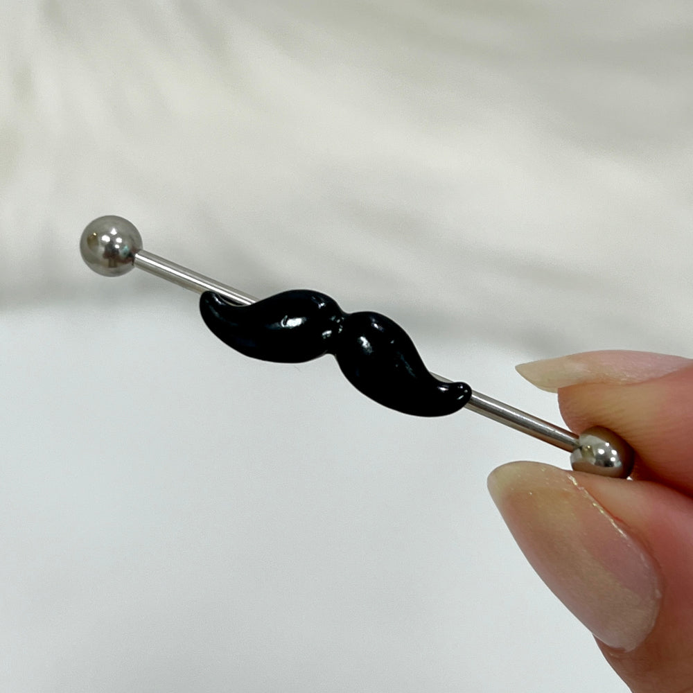 Surgical Steel 14 Gauge Industrial Barbell with Black Mustache - photo 2