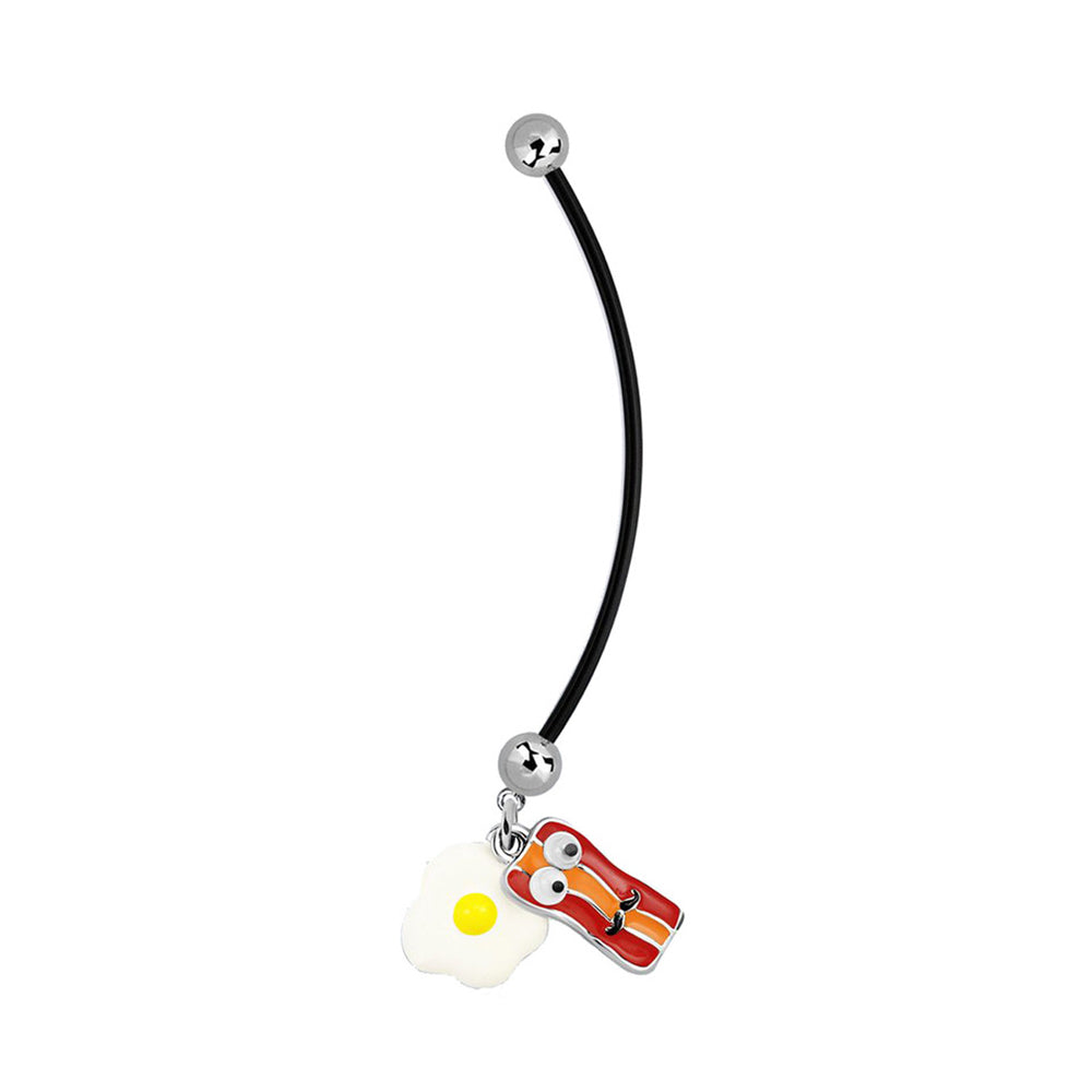 Bioflex 14 Gauge Maternity Belly Ring with Pan, Bacon & Eggs - photo 3