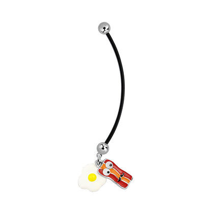 Bioflex 14 Gauge Maternity Belly Ring with Pan, Bacon & Eggs - photo 3