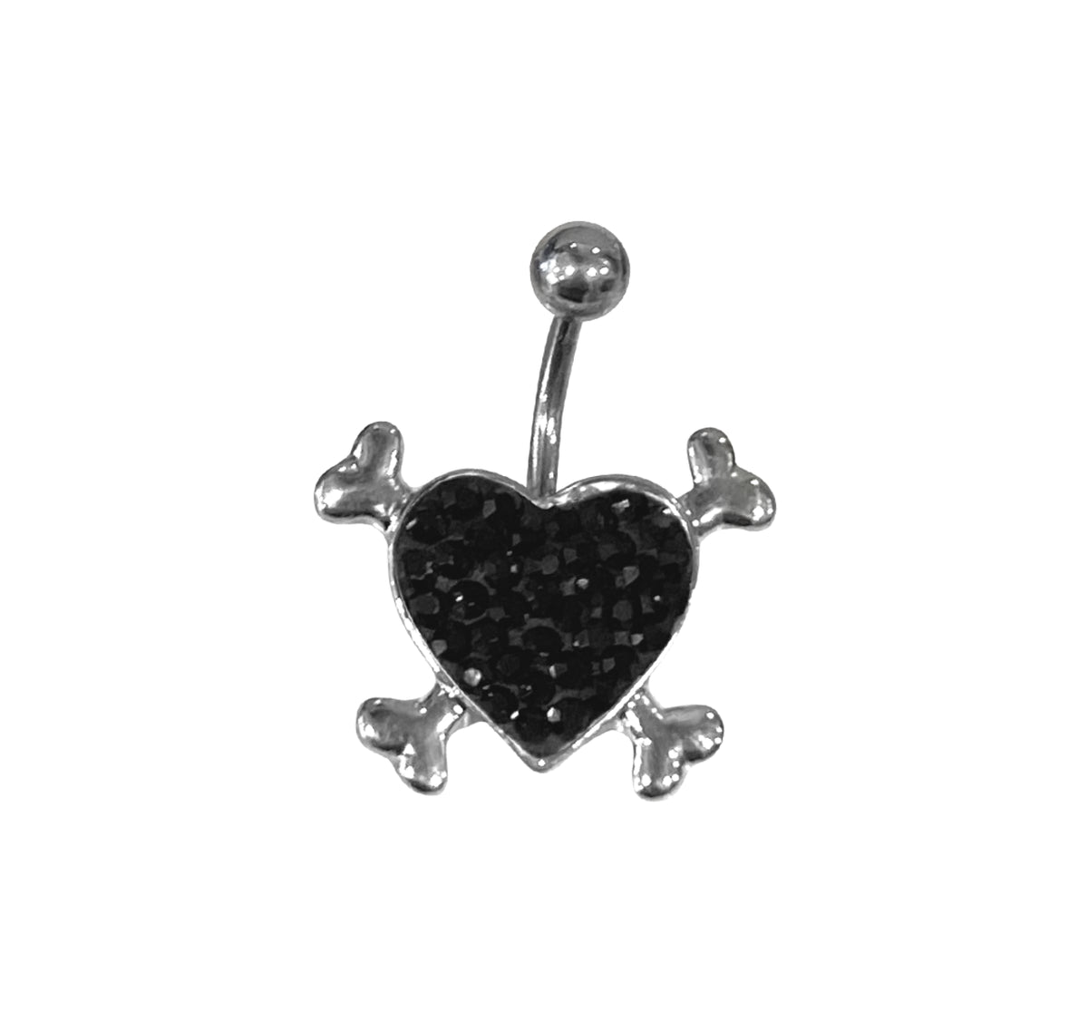 Surgical Steel 14 Gauge Belly Ring with CZ Crossbones Heart - photo 2
