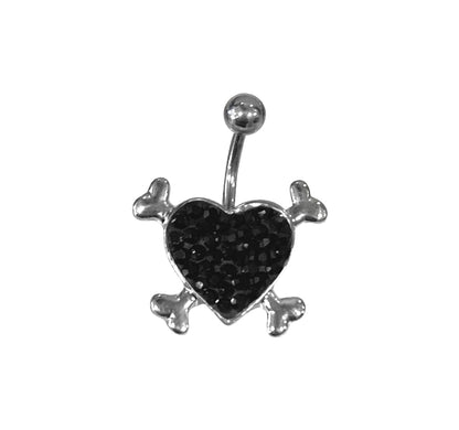 Surgical Steel 14 Gauge Belly Ring with CZ Crossbones Heart - photo 2
