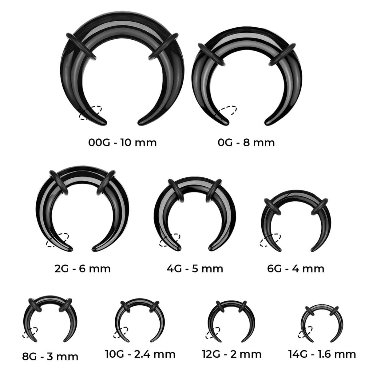 Acrylic Bull Horn Tapers Septum & Ear Plugs O-Rings - Pair - Kruelty - Photo 2