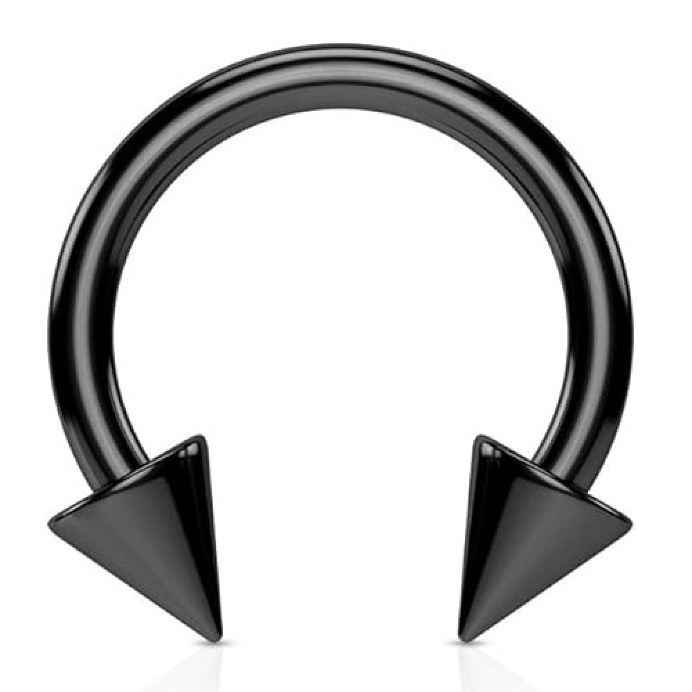 Surgical Steel 14 Gauge Black Horseshoe Barbell with Spike