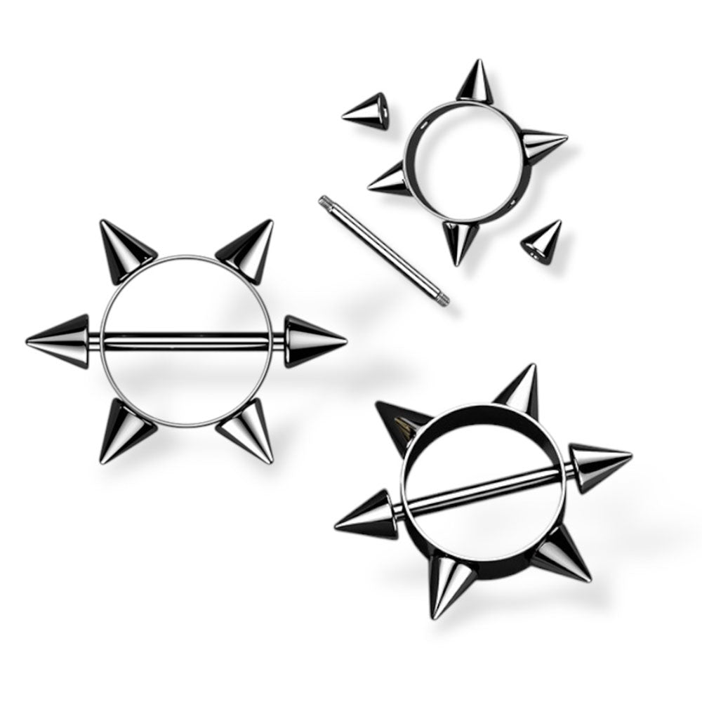 Surgical Steel 14 Gauge Nipple Shield with Black Spike Cone - Pair - photo 6