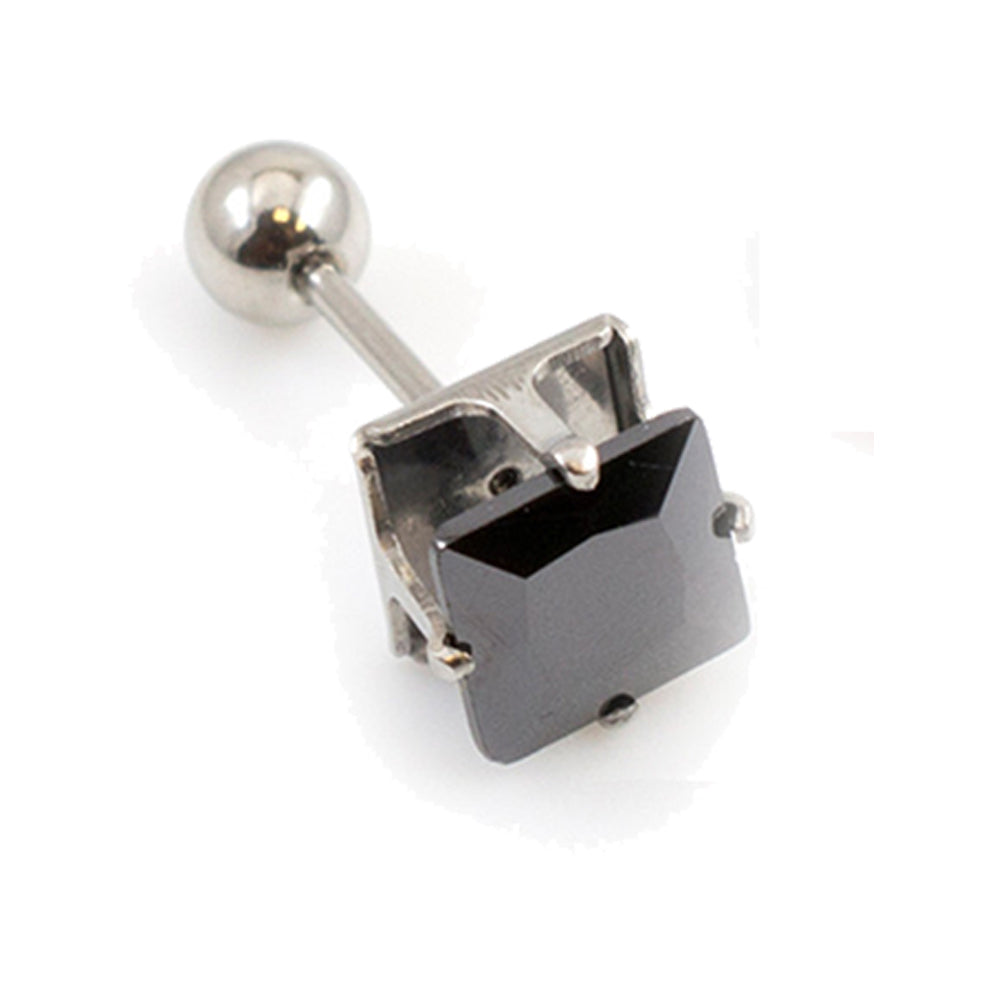 Surgical Steel 16 Gauge Square Prong CZ Stud Barbell