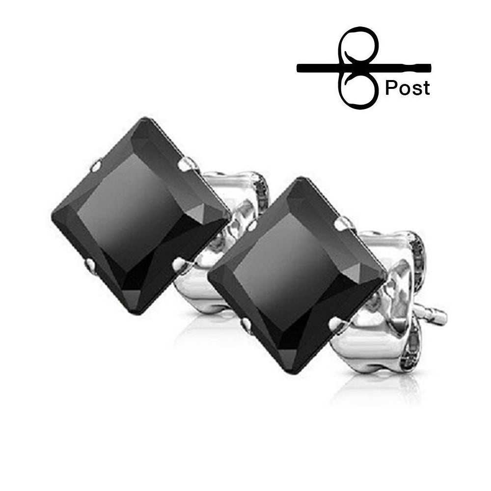 Surgical Steel 22 Gauge Prong Square CZ Stud Earrings - Pair - photo 3