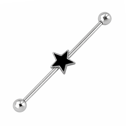 Surgical Steel Black Star Industrial Barbell 14 Gauge
