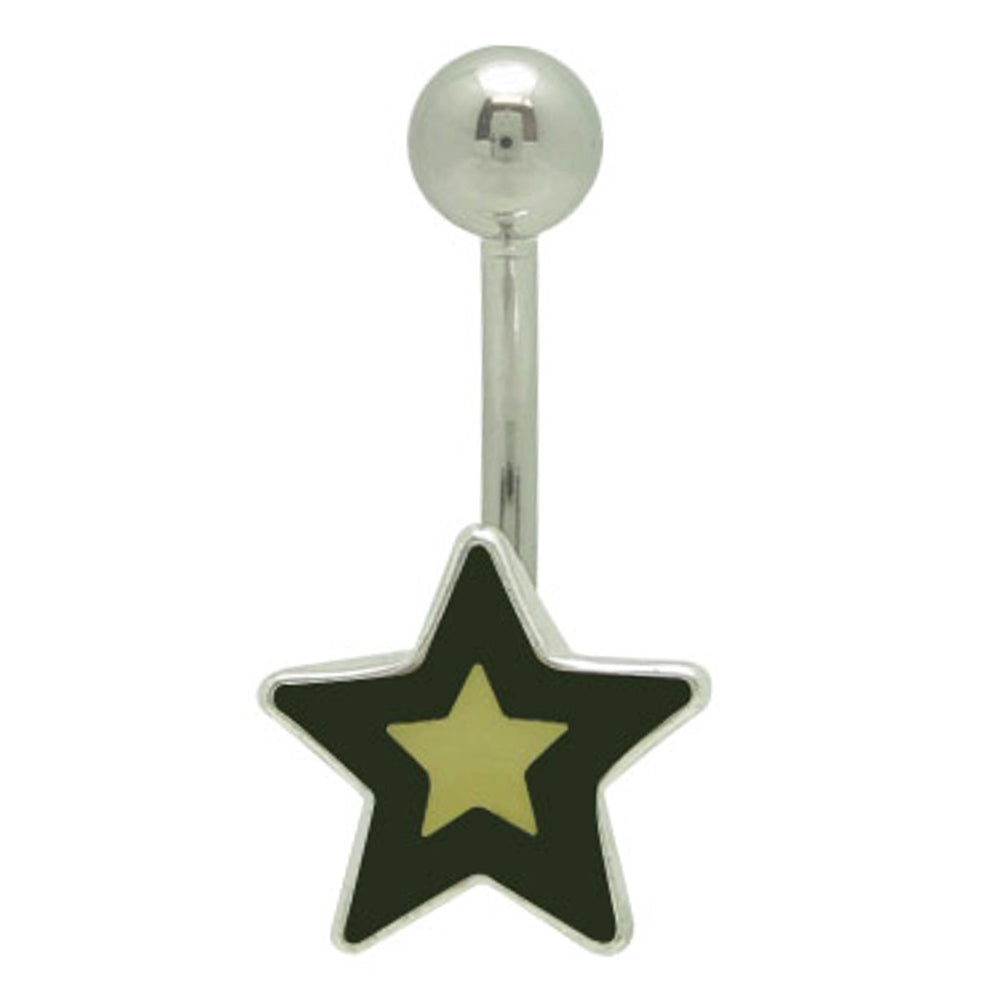 Surgical Steel 14 Gauge Belly Button Ring Black Star with Logo