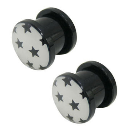 Acrylic Black Screw-Fit Ear Plugs 10G to 2G with Black Star - Pair