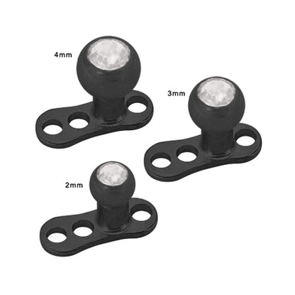 Black Titanium 3 Hole Dermal Anchor with Jeweled Bead - photo 3