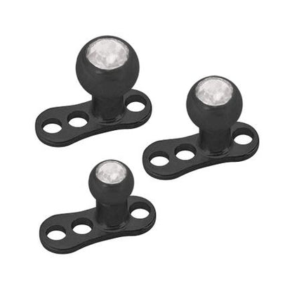 Black Titanium 3 Hole Dermal Anchor with Jeweled Bead