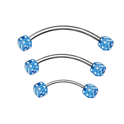 Surgical Steel & Titanium Curved Barbell 16G with Blue Acrylic Dice