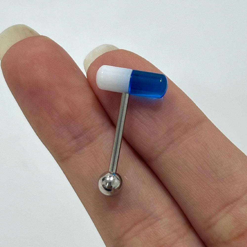 Surgical Steel 14 Gauge Tongue Barbell with UV Glow Acrylic Pill - photo 6