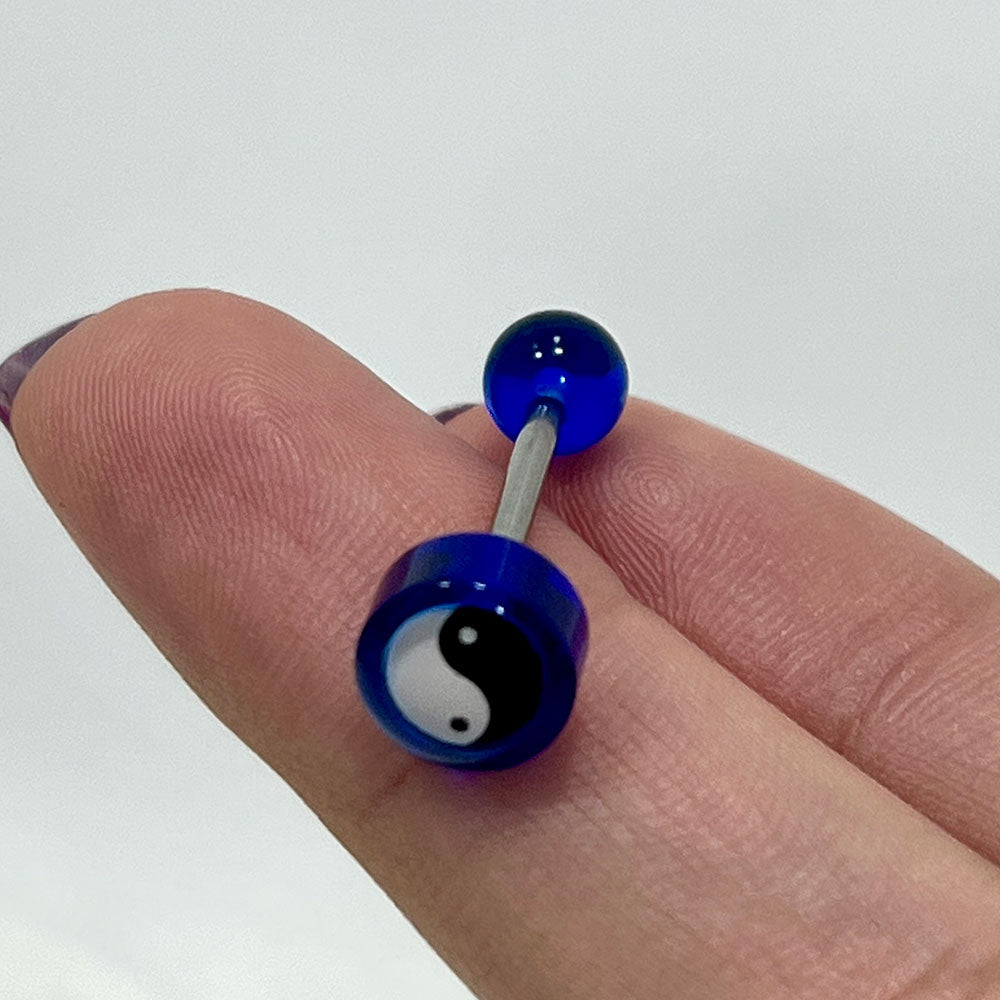 Surgical Steel Tongue Barbell 14G 16mm with Acrylic Yin Yang - photo 4