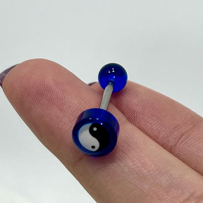 Surgical Steel Tongue Barbell 14G 16mm with Acrylic Yin Yang - photo 4