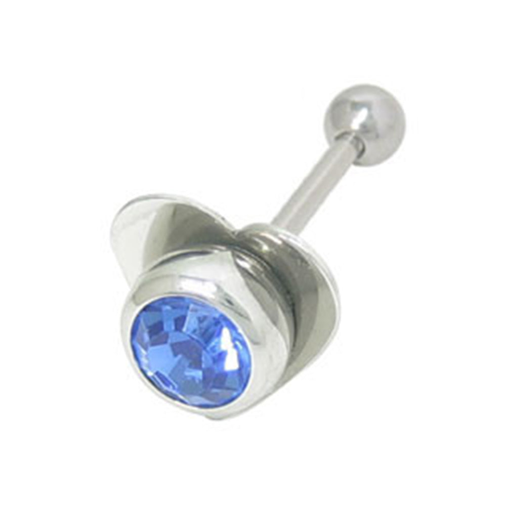 Surgical Steel 14 Gauge Tongue Barbell with Blue CZ Heart & Balls