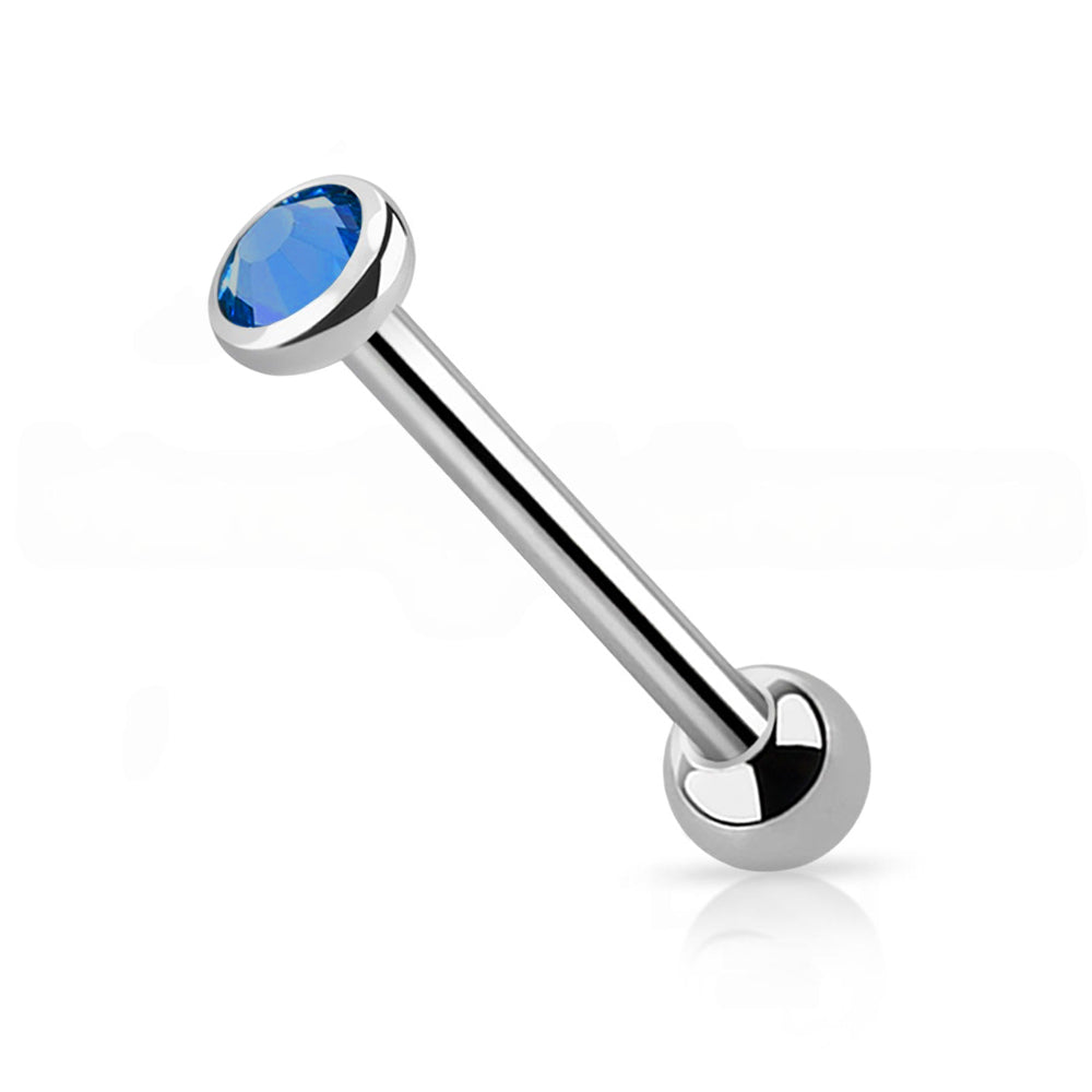 Titanium Tongue Barbell 14G 14mm & 16mm with Bezel CZ Top - photo 7