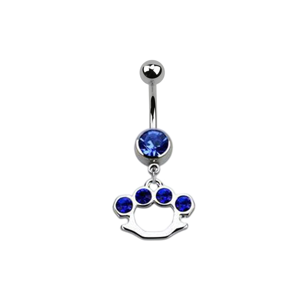 Surgical Steel 14 Gauge Belly Ring with CZ Dangle Brass Knuckles - photo 6