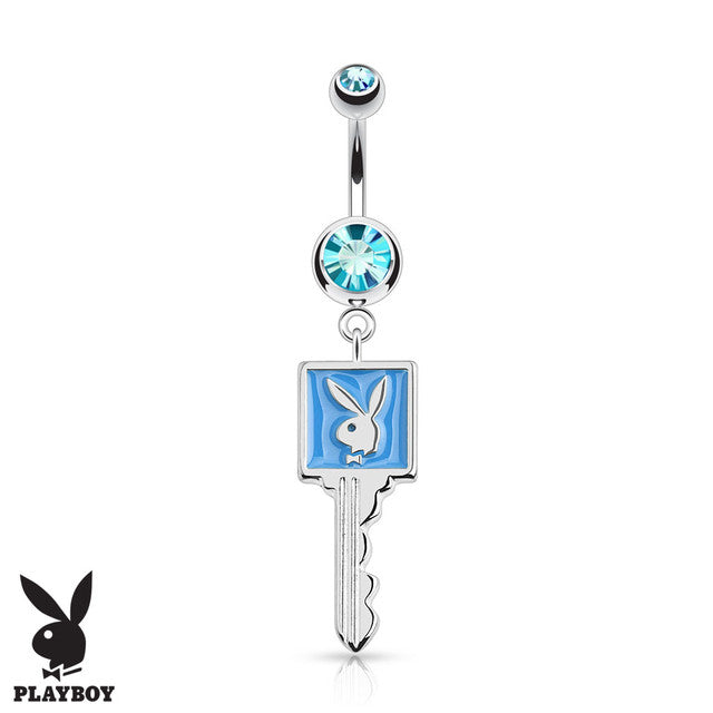Surgical Steel 14 Gauge Belly Ring with Playboy Bunny Key CZ - photo 3