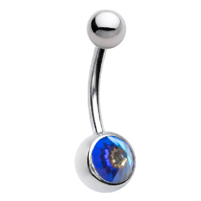 Surgical Steel 14 Gauge Belly Ring with Face Cone CZ - photo 3