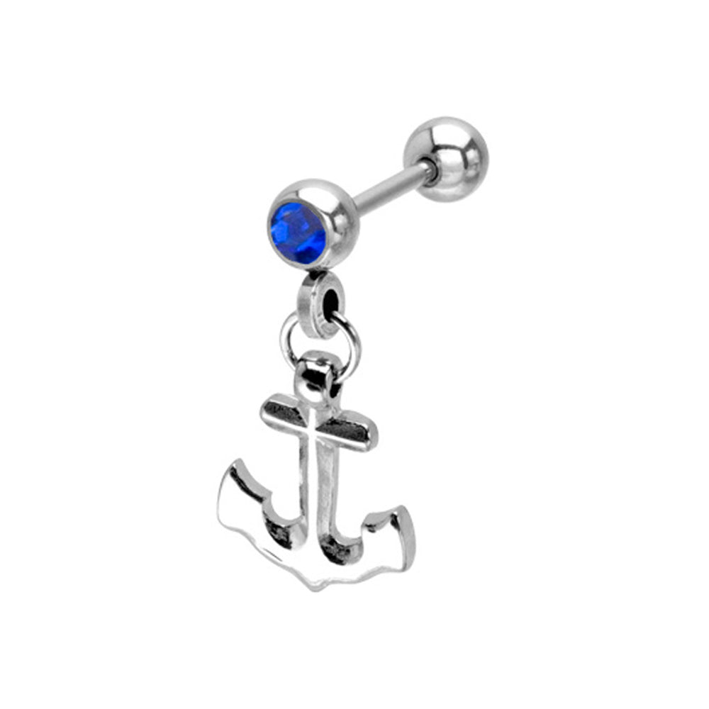 Surgical Steel 18 Gauge Cartilage Barbell with CZ Dangle Anchor - photo 4