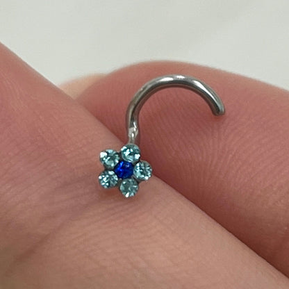 Surgical Steel Corkscrew Nose Ring 18G & 20G 6mm with CZ Flower - photo 5