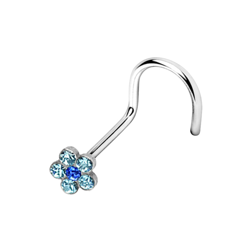 Surgical Steel Corkscrew Nose Ring 18G & 20G 6mm with CZ Flower - photo 9