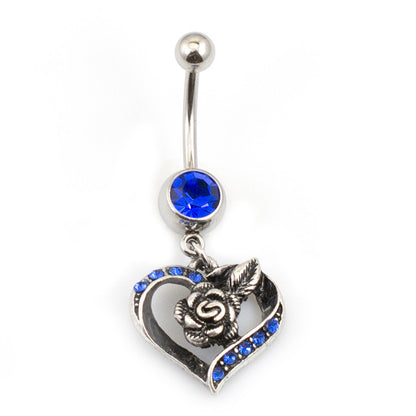 Surgical Steel 14 Gauge Belly Ring with CZ Heart and Rose Dangle - photo 4
