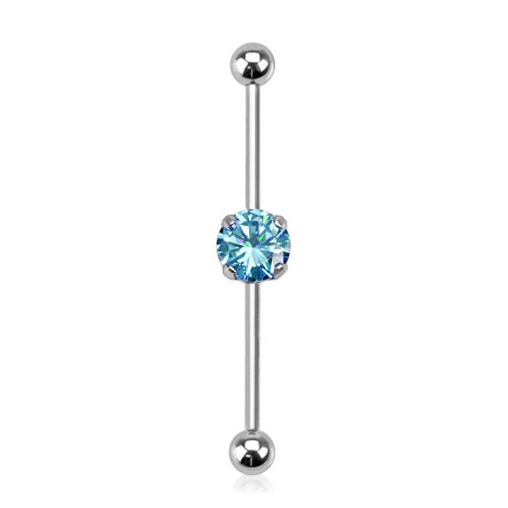 Surgical Steel 14 Gauge Industrial Barbell with Prong Set Round CZ - photo 3