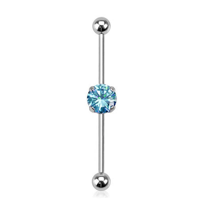 Surgical Steel 14 Gauge Industrial Barbell with Prong Set Round CZ - photo 3