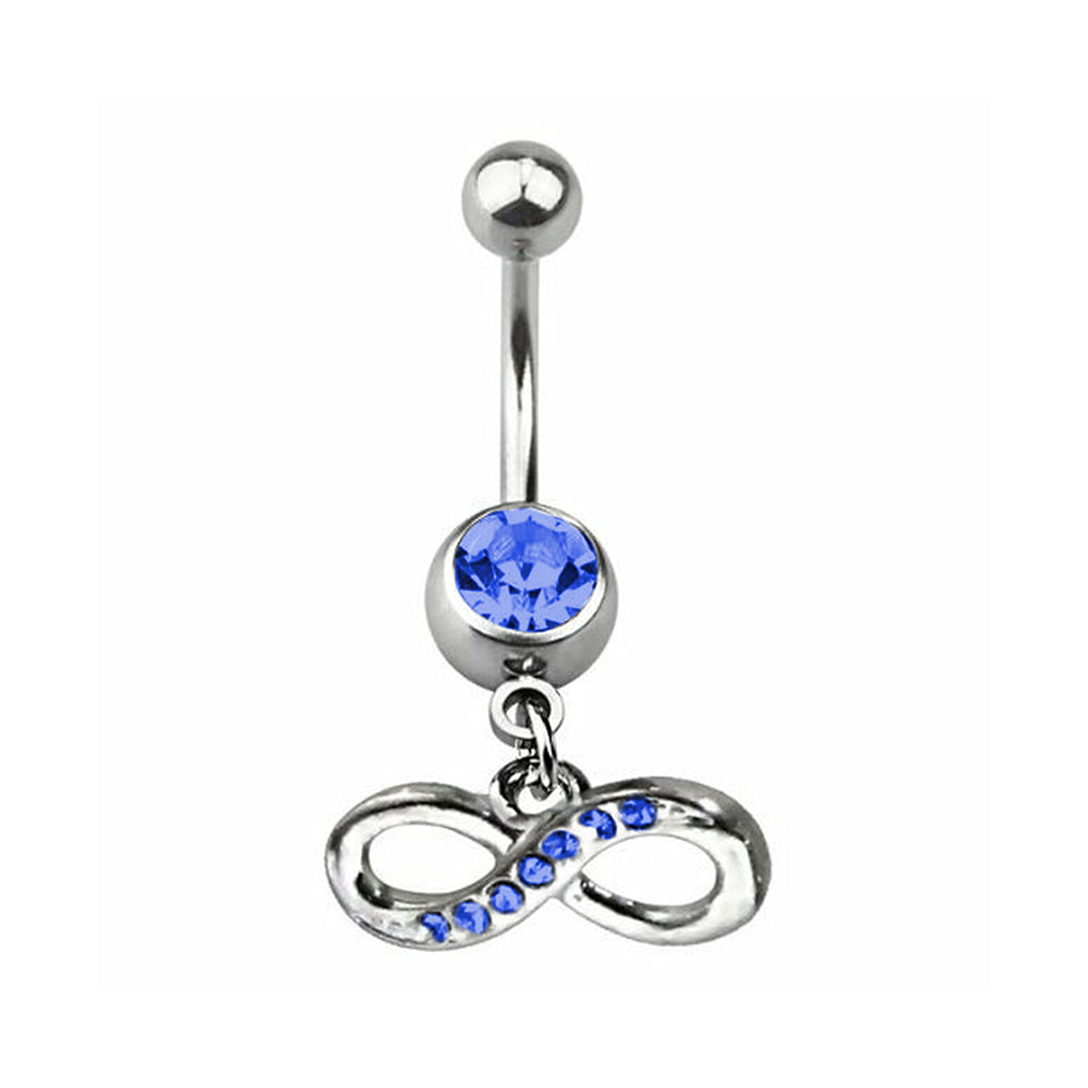 Surgical Steel 14 Gauge Dangling Infinity Paved CZ Belly Ring 11mm