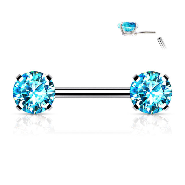 Surgical Steel 14 Gauge Threadless Nipple Barbell with Prong CZ - Pair - photo 8