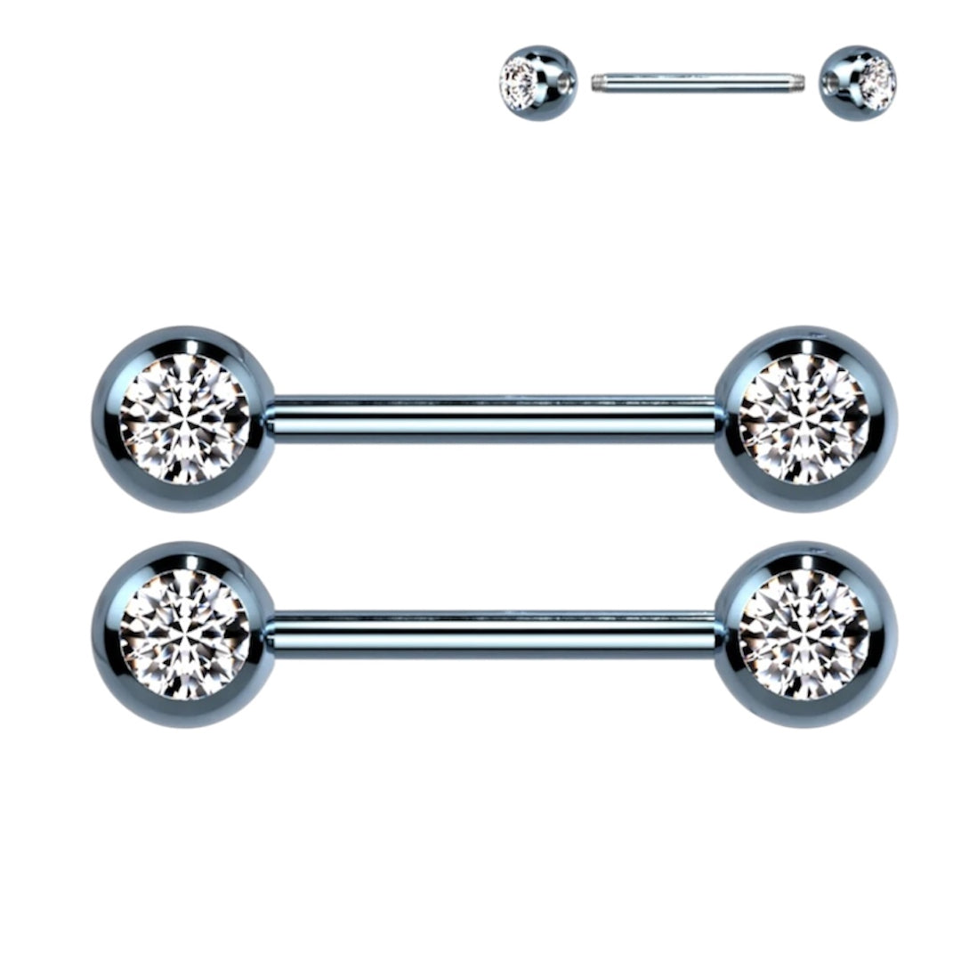 Surgical Steel 14 Gauge Nipple Barbell CZ with Ball - Pair - photo 3