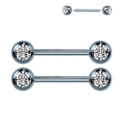 Surgical Steel 14 Gauge Nipple Barbell CZ with Ball - Pair - photo 3