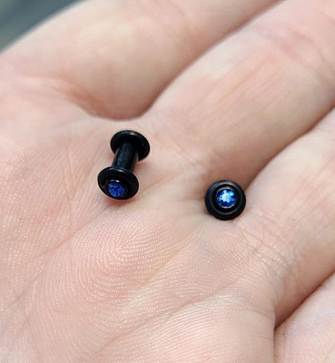 Surgical Steel 8 Gauge Ear Plugs with Blue CZ and Black O-Rings - Pair - photo 3